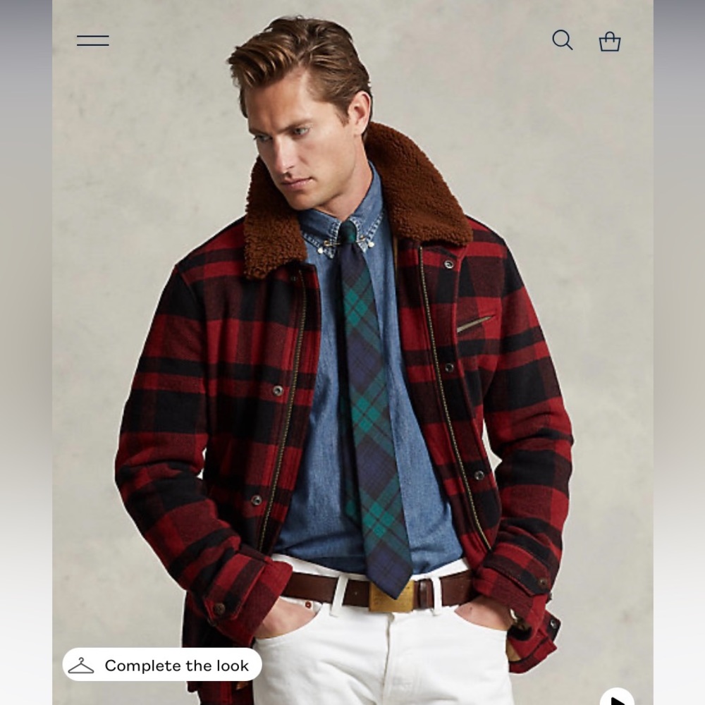 Polo Ralph Lauren Men’s Shearling Collar Plaid Barn Coat